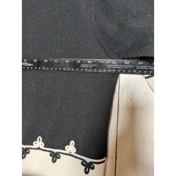 Vintage Worthington Black White Knit Sweater Size Large Fleur Trim Cozy Winter - Picture 7 of 8